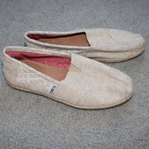 TOMS Sz 7 W Beige Burlap Woven Shoes Flats Tribal